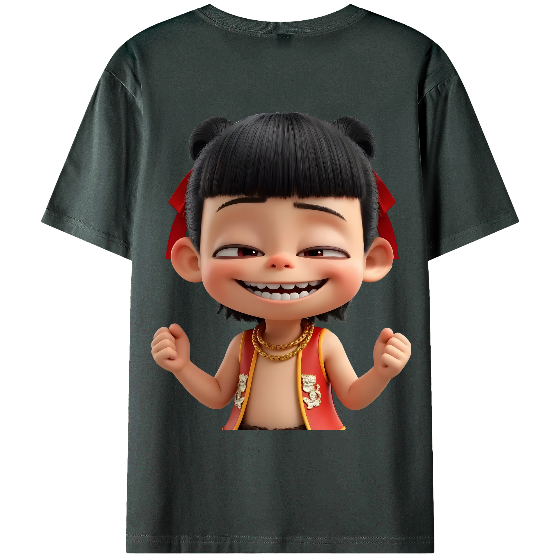 （画像用） Ne Zha 2 ナタ 魔童の大暴れ 綿100％ メンズ半袖Tシャツ（バックプリント） 通気性